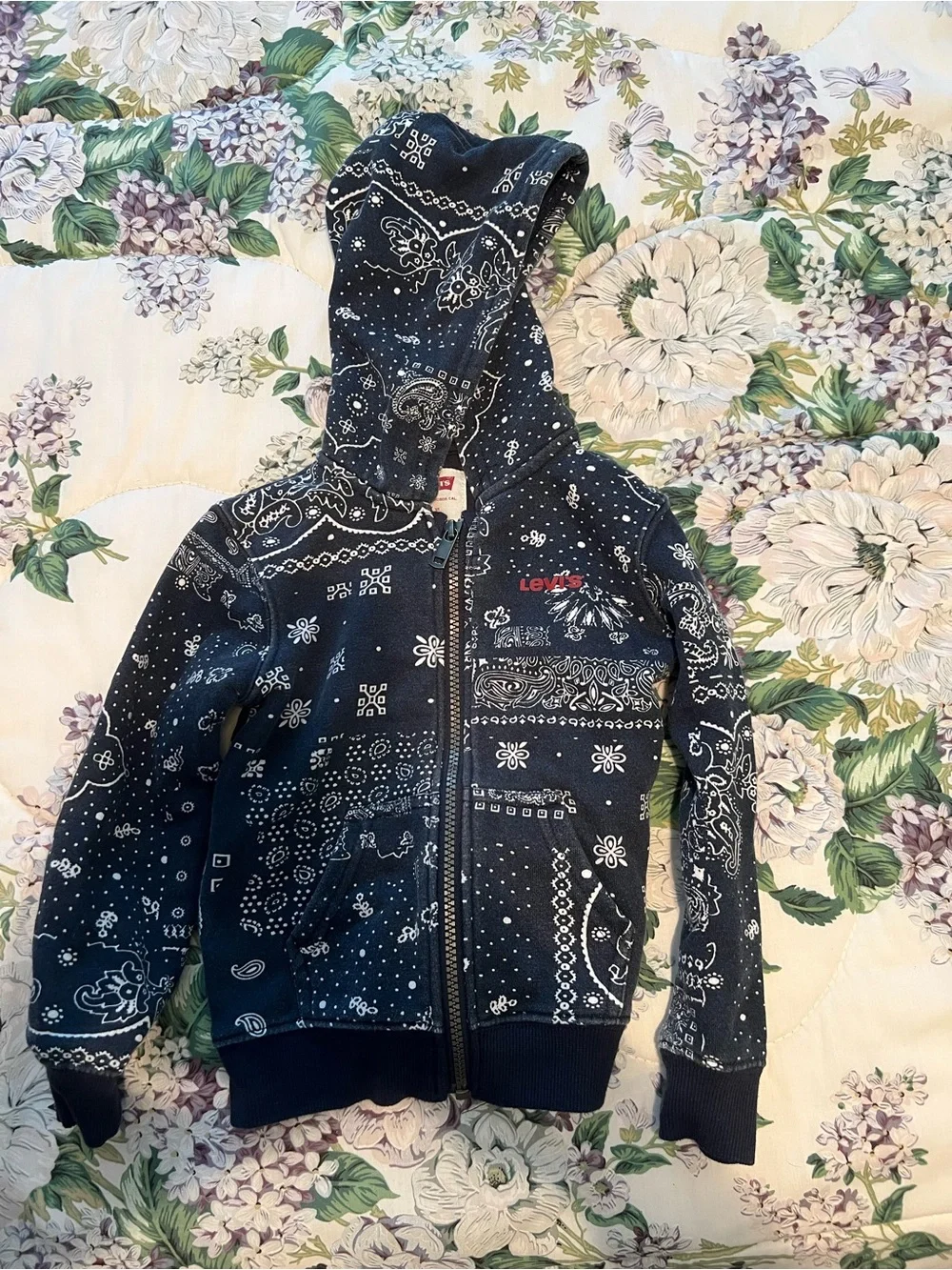 Levis Toddler Kids Paisley Zip Up Hoodie Size 3T Blue Sweatshirt Long Sleeve